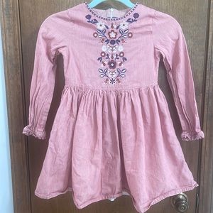 Mini Boden Girls Red, White, Blue Embroidered Long Sleeved Dress